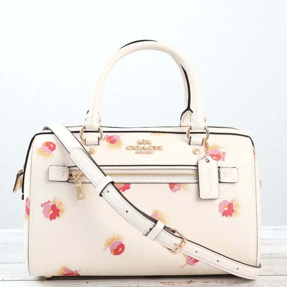 BNWT Coach Rowan Floral Leather Canvas Chalk White Bag Satchel Cross Body C5801 - Picture 6 of 16